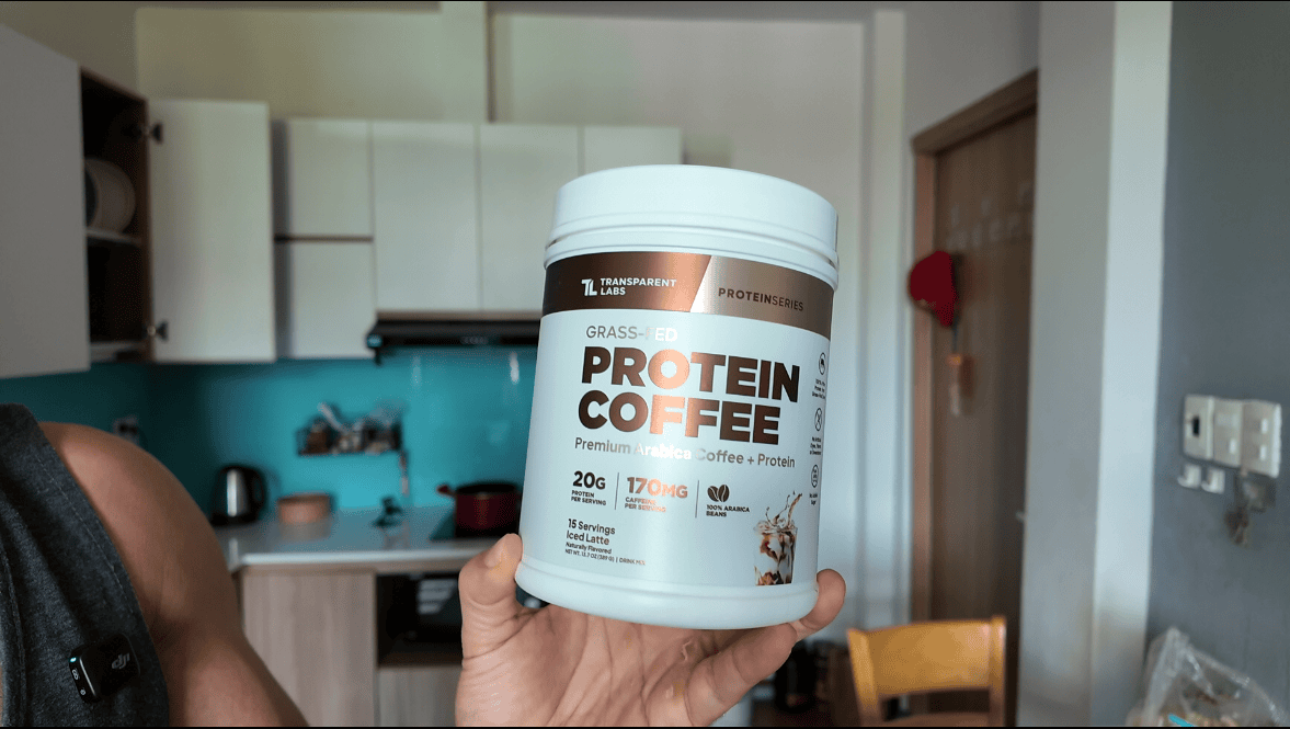 ice latte transparent labs protein coffee bottle front facing
