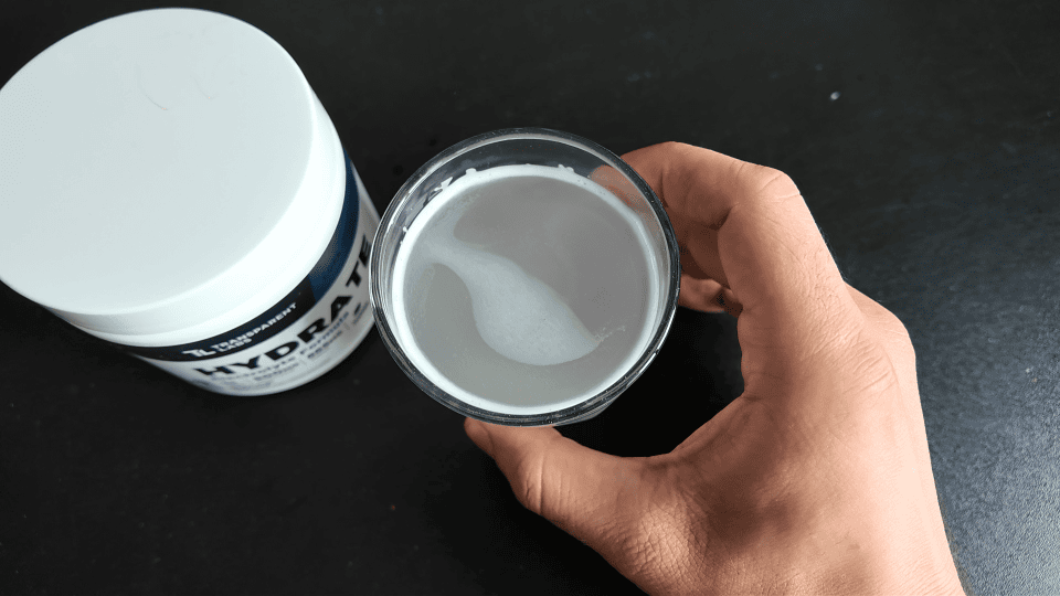 Transparent Labs Hydrate Unflavored mixed in water